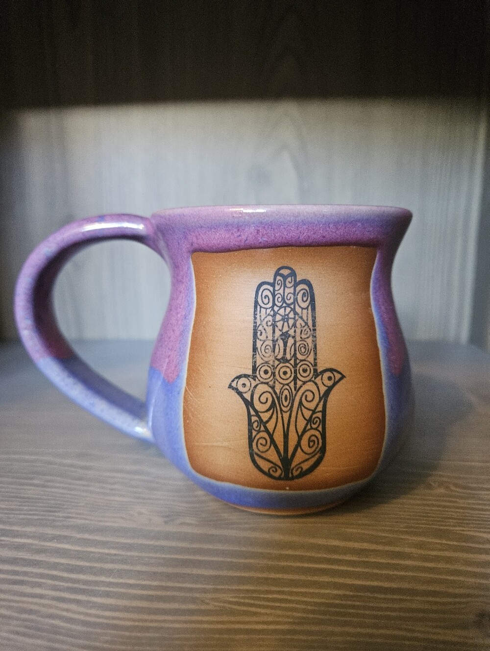 Always Azul Pottery Mug Praying Hands 14 oz